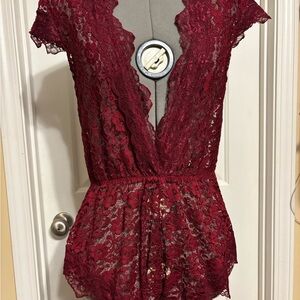 Burgundy Lace Romper